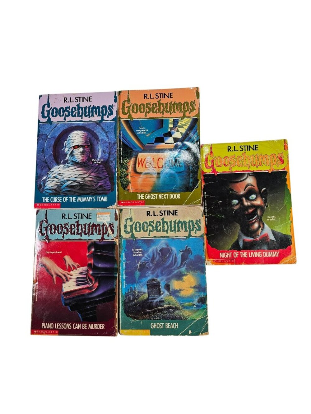 Lot of 5 R.L. Stine Goosebumps Books -Living Dummy, Mummys Tomb, Ghost Next Door